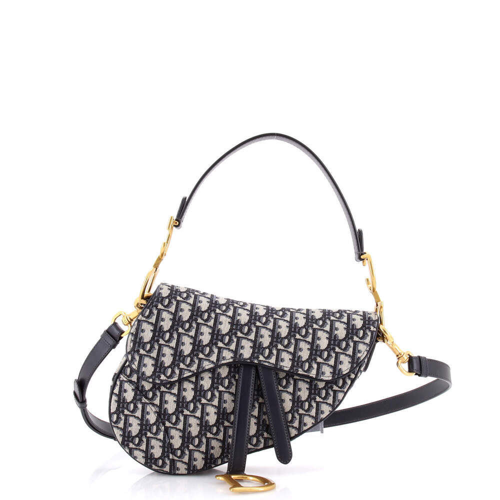 Christian Dior Medium Saddle Handbag with Strap Oblique Canvas